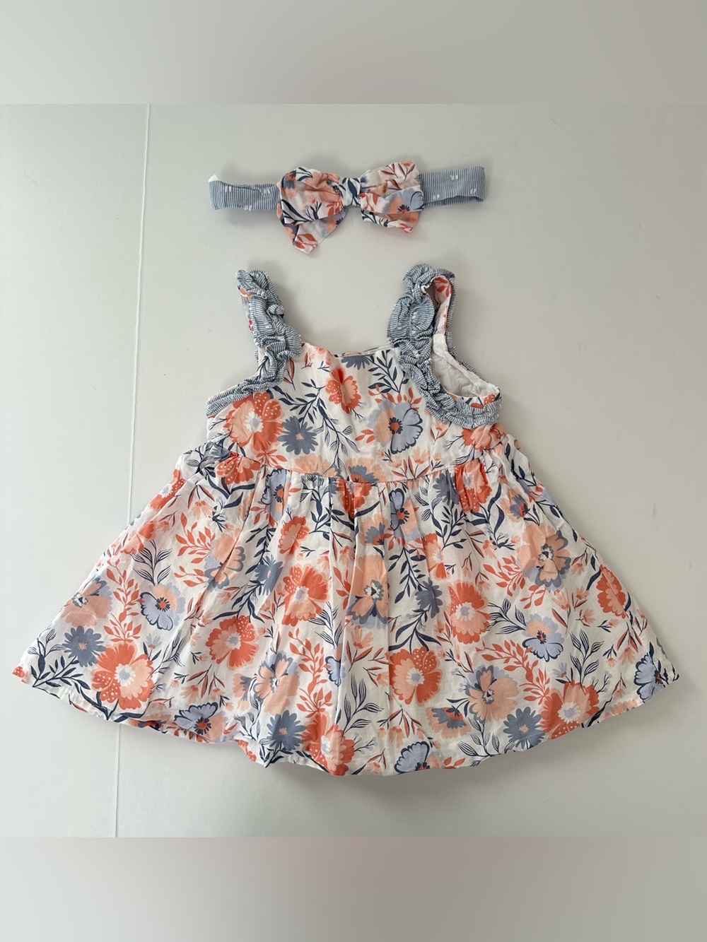 Tahari‎ Baby Girl Dress in Coral and Navy Floral Sundress with Bow